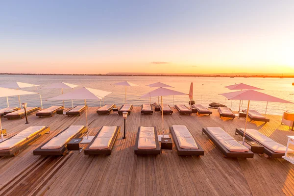 Siracusa Isla Sicilia Italia Puesta Sol Frente Mar Final Día — Foto de Stock