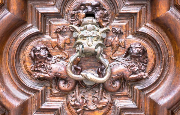 Detal Drzwi Diabeł Turyn Włochy Położony Vittorio Alfieri Dnia Około — Zdjęcie stockowe