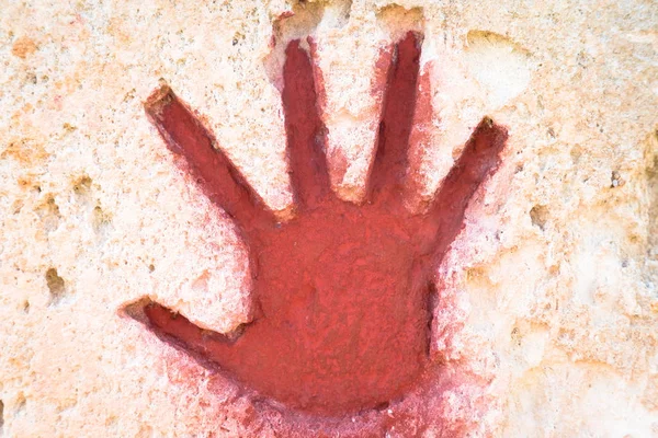 Junge Hand Rot Auf Stein Gemalt Grafisches Gotisches Element — Stockfoto