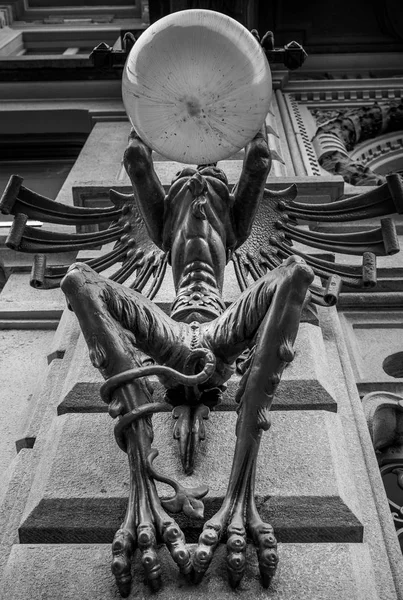 Turin Italy Mysterious Giant Gargoyle Lamp Public Street Dated 1850 — Stock Photo, Image