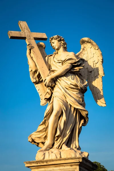 Rome Statue Ange Sur Pont Devant Château Sant Angelo Conceptuel — Photo