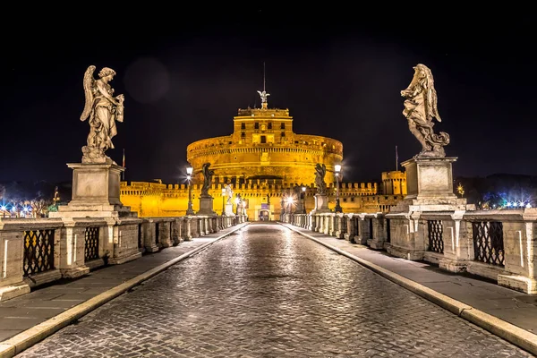 Ingen Natten Bron Framför Sant Angelo Slott Rom — Stockfoto