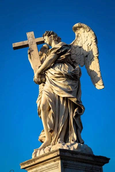 Rome Statue Ange Sur Pont Devant Château Sant Angelo Conceptuel — Photo