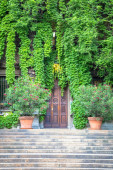 MILAN, OLASZORSZÁG - CIRCA AUGUST 2020 - A természet és az ingatlan integrációja ezen a régi olasz épületen