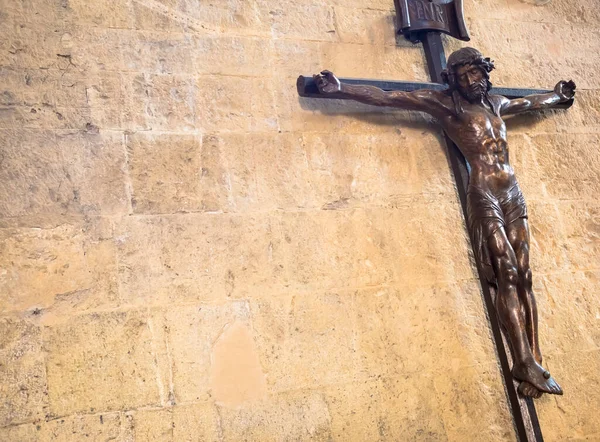 Vieux Crucifix Italien Bois Avec Jésus Christ Symbole Résurrection Salut — Photo