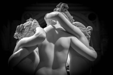 MILAN, ITALY - CIRCA JUNE 2020: Antonio Canovas statue The Three Graces, Le tre Grazie. Neoclassical sculpture, in marble, of the mythological three charites, made in Rome, 1814-1817 clipart