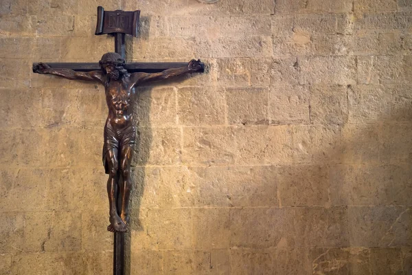 Oud Italiaans Kruisbeeld Van Hout Met Jezus Christus Symbool Van — Stockfoto