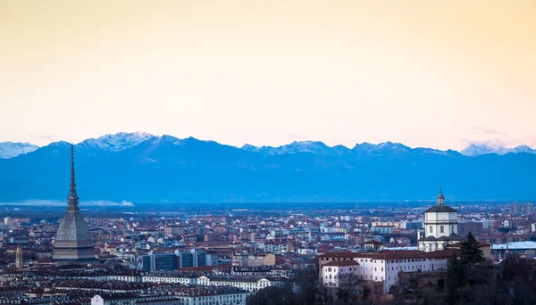 Turin Italie Circa Août 2020 Vue Panoramique Avec Horizon Coucher — Photo