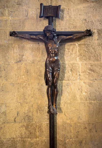 Old Italian Crucifix Made Wood Jesus Christ Symbol Resurrection Salvation — Stock Photo, Image