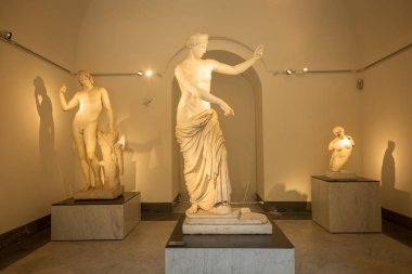 Napoli Arkeoloji Müzesi 'nde sergilenen Triumphant Afrodit' in İtalyan mermer heykeli güzellik ve aşk tanrıçasını klasik Helenistik bir pozla tasvir ediyor..