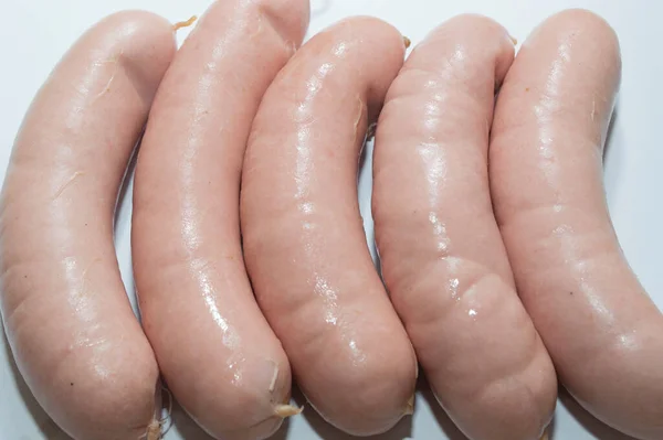 Five Pork Sausages White Background — Stock Photo, Image