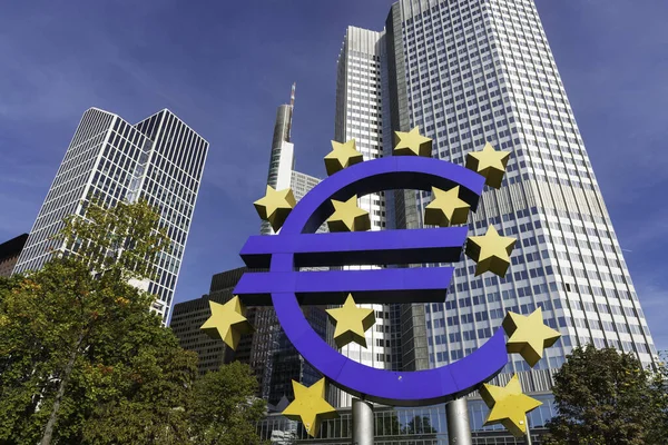 Eurotower Banco Central Europeu Ezb Frankfurt Com Símbolo Euro Doze — Fotografia de Stock