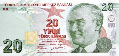 Ön tarafta 20 lira banknot
