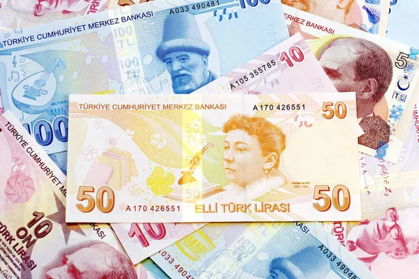 Ятдесят Турецьких Лір Турецькі Банкноти — стокове фото