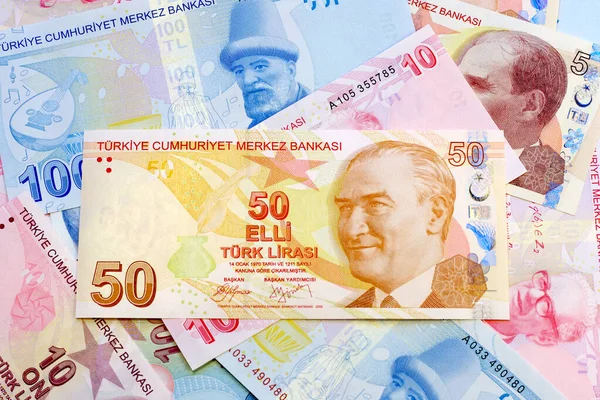 Ятдесят Турецьких Лір Турецькі Банкноти — стокове фото