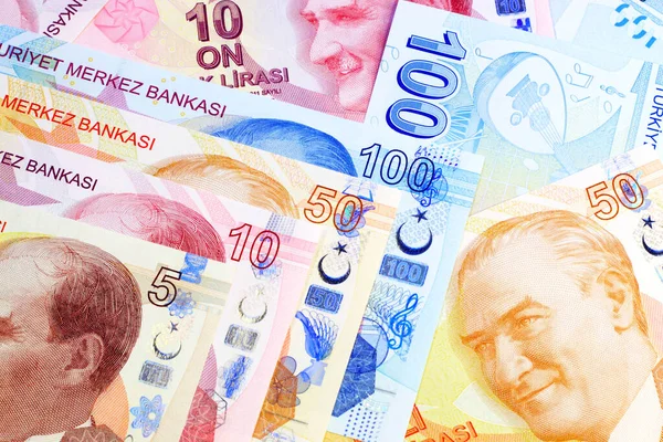 Κοντινό Πλάνο Των Και 100 Λίρα Τουρκικά Τραπεζογραμμάτια — Φωτογραφία Αρχείου