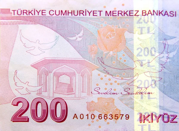 Closeup 200 Lira Turkish Banknotes — Stock Photo, Image