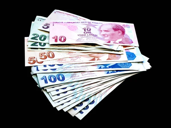 Pile Bills Black Turkish Banknotes — Stock Photo, Image