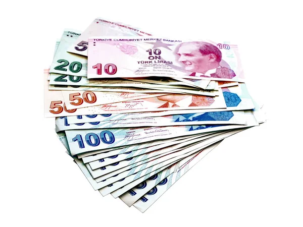 一堆堆白色的钞票 土耳其钞票 — 图库照片