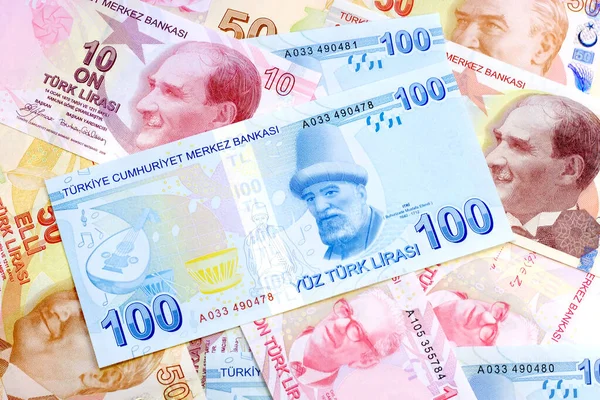 Banknotes Background Eith Turkish Banknotes 로열티 프리 스톡 이미지