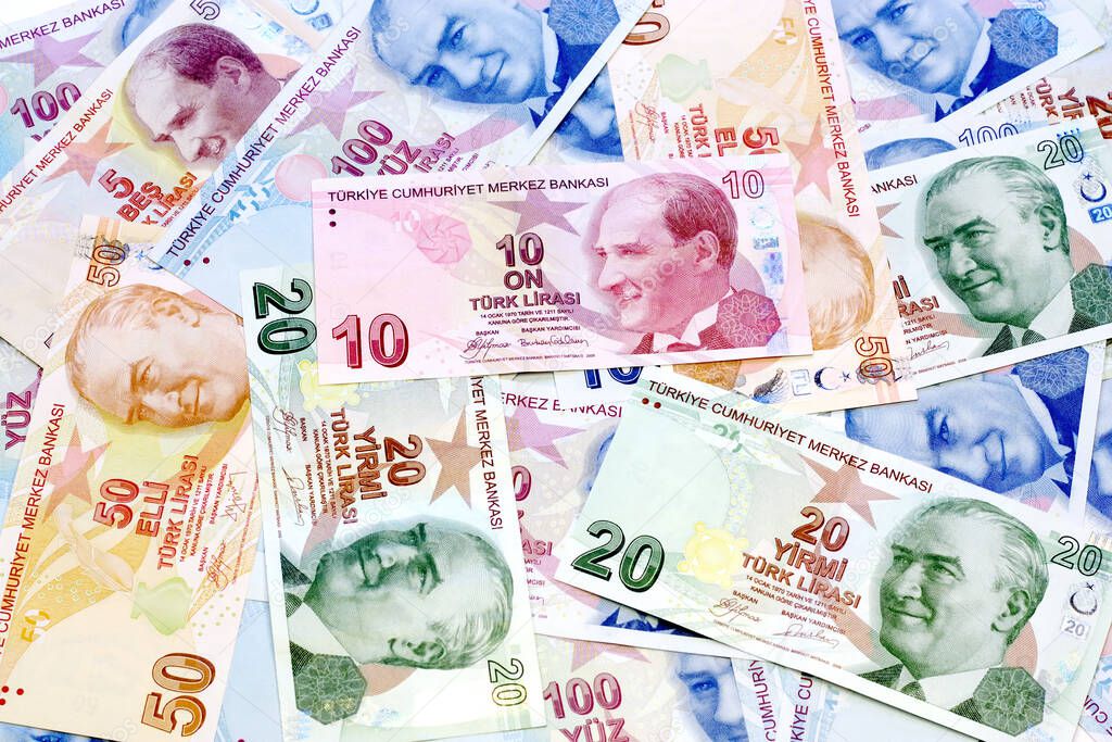 Money background with Turkish banknotes