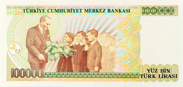 100 000 Lira Turkish Old Banknote Back — Stock Photo, Image
