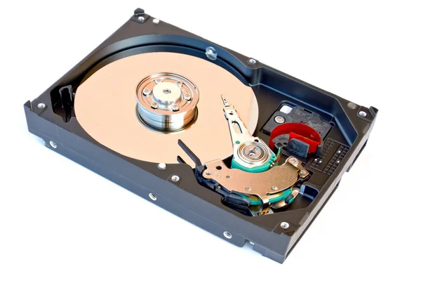 Harde Schijf Binnenkant Van Hdd Geïsoleerd Witte Achtergrond — Stockfoto