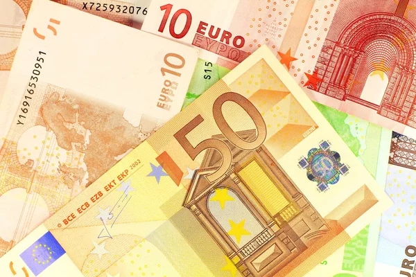 Европейские Валютные Деньги Макро Детали Банкноты Евро Над Другими Качестве — стоковое фото