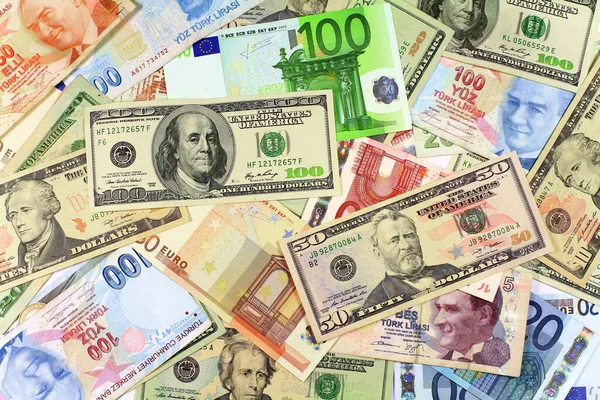 Ιστορικό Από Δολάρια Και Χαρτονομίσματα Του Ευρώ Τραπεζογραμμάτια Εκατόν Πενήντα — Φωτογραφία Αρχείου