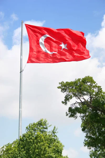 Turkish Flag Blowing Wind Sky — Stock Photo, Image