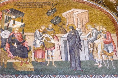 Antik Chora Kilisesi 'nin duvar mozaikleri, İstanbul. Yusuf ve Bakire Kiril 'den önceki nüfus sayımında