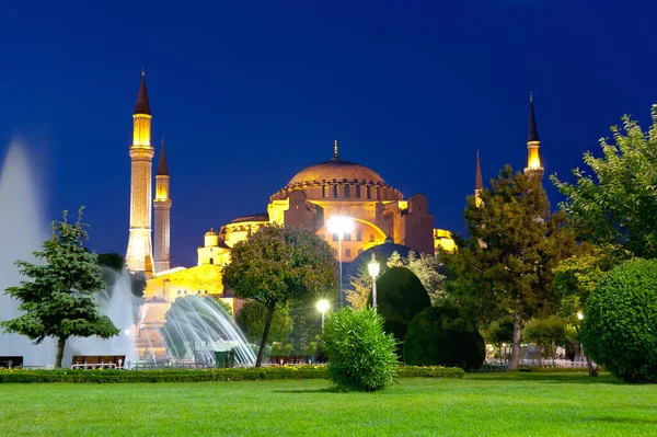 Noite Santa Sofia Istambul Turquia — Fotografia de Stock