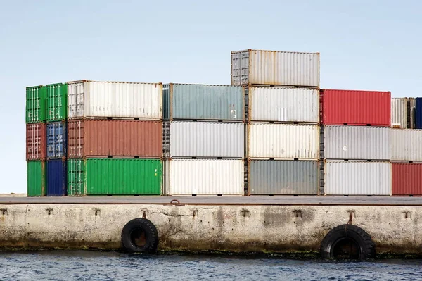 Containerstapels Klaar Zeehaven — Stockfoto