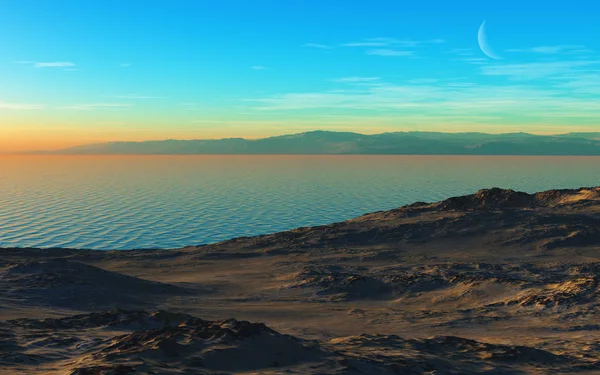 Этом Изображении Изображено Горное Озеро Вечером Стоковое Изображение