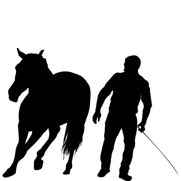 Silueta Muže Výcvik Koně — Stockový vektor