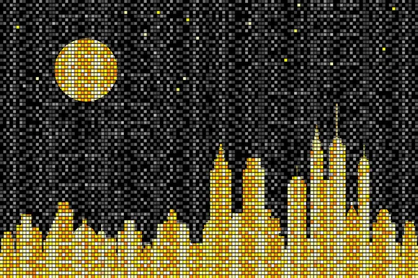 Mosaic Skyline Natten — Stock vektor