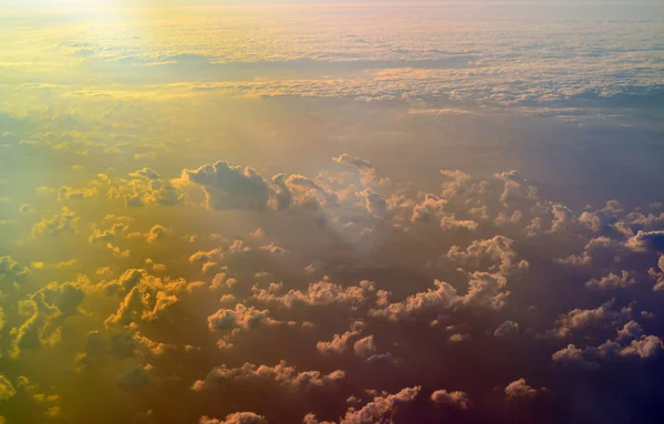 Sky Oblačnosti Sluneční Paprsky Letadla — Stock fotografie