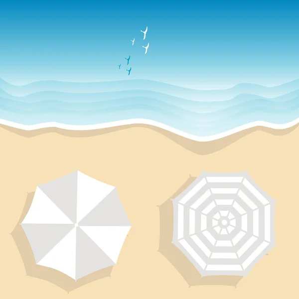 Luchtfoto Van Zee Strand Met Twee Parasols Cartoon Stijl — Stockvector