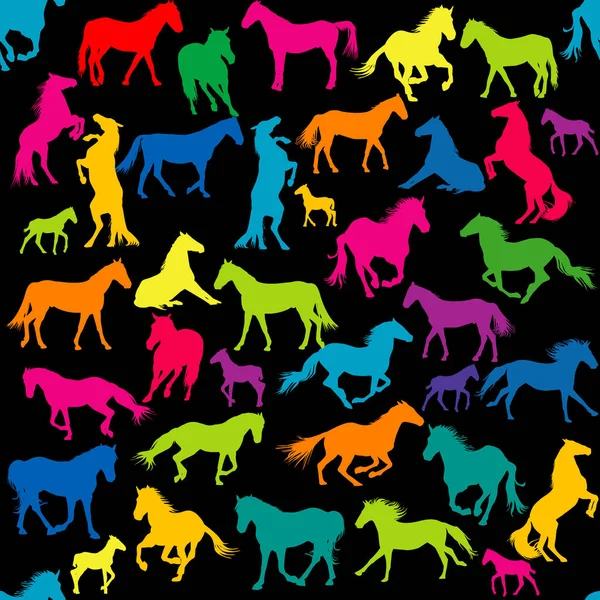 彩色无缝背景与马的剪影 — 图库矢量图片