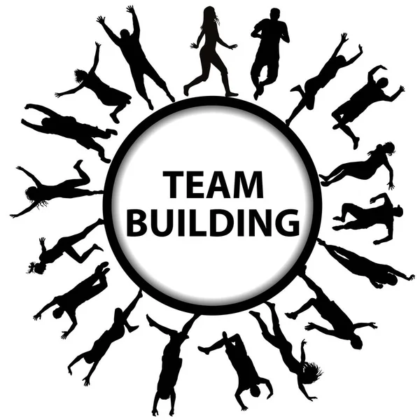 Team Building Concept Men Women Silhouettes — Stock Vector