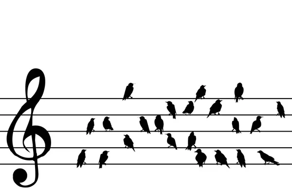 Staafkerk Van Abstracte Muziek Met Vogels Silhouet — Stockvector