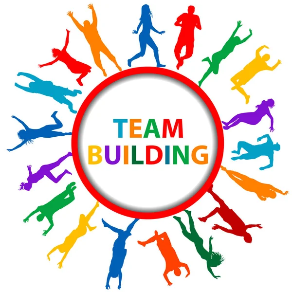 Teambuilding Concept Met Silhouetten Van Mannen Vrouwen — Stockvector