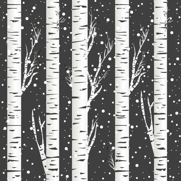 Χειμώνα Φόντο Δέντρα Σημύδας Και Νιφάδες Χιονιού — Διανυσματικό Αρχείο
