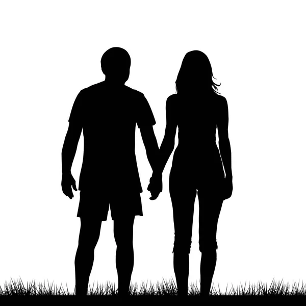 Una Joven Pareja Amantes Tomados Mano — Vector de stock