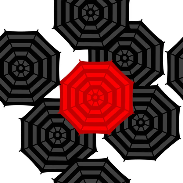 Бесшовный Фон Красным Зонтиком Над Многими Черными Зонтиками — стоковый вектор