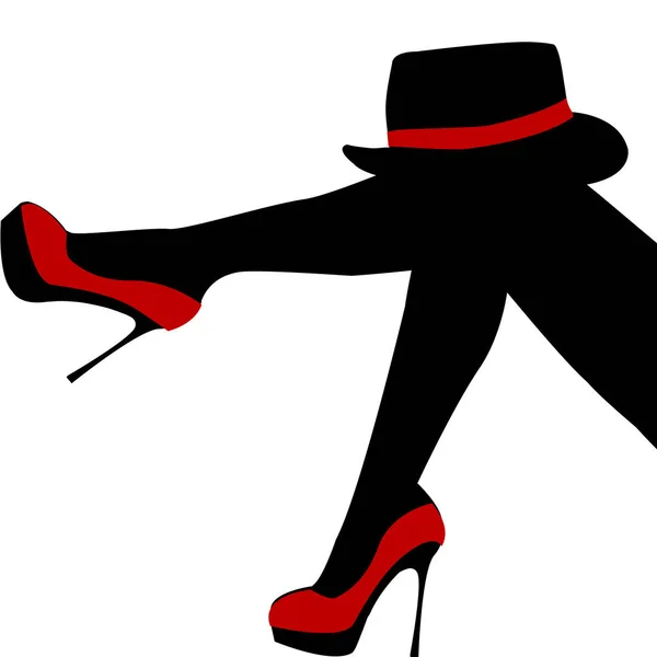 Όμορφη Σέξι Γυναίκα Πόδια Κόκκινα Παπούτσια Και Καπέλο — Διανυσματικό Αρχείο