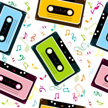 Müzik arka plan ses teyp kaset ve müzik notaları ile