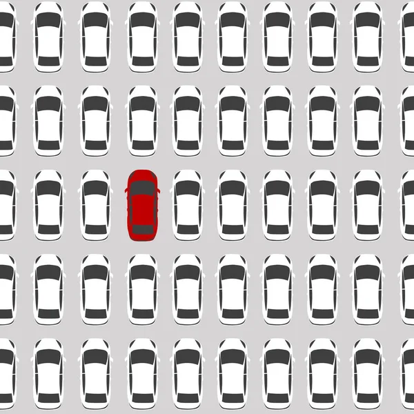 Seja Conceito Único Com Carro Vermelho Cercado Por Carros Brancos — Vetor de Stock