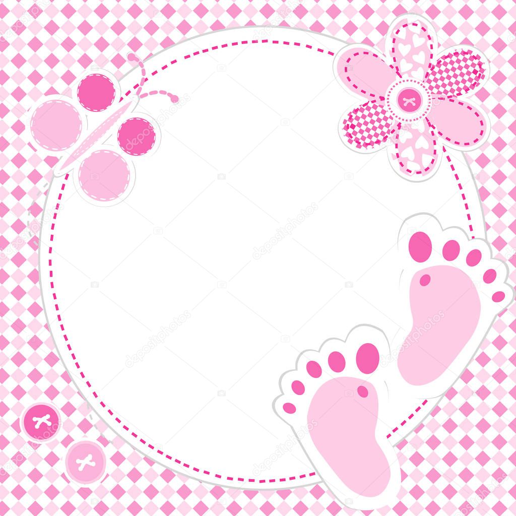 Baby girl greeting card with patcwork ornaments