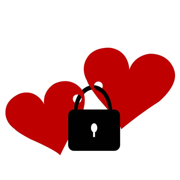 Δύο Κόκκινες Καρδιές Κλειδωμένες Την Κλειδαριά — Διανυσματικό Αρχείο